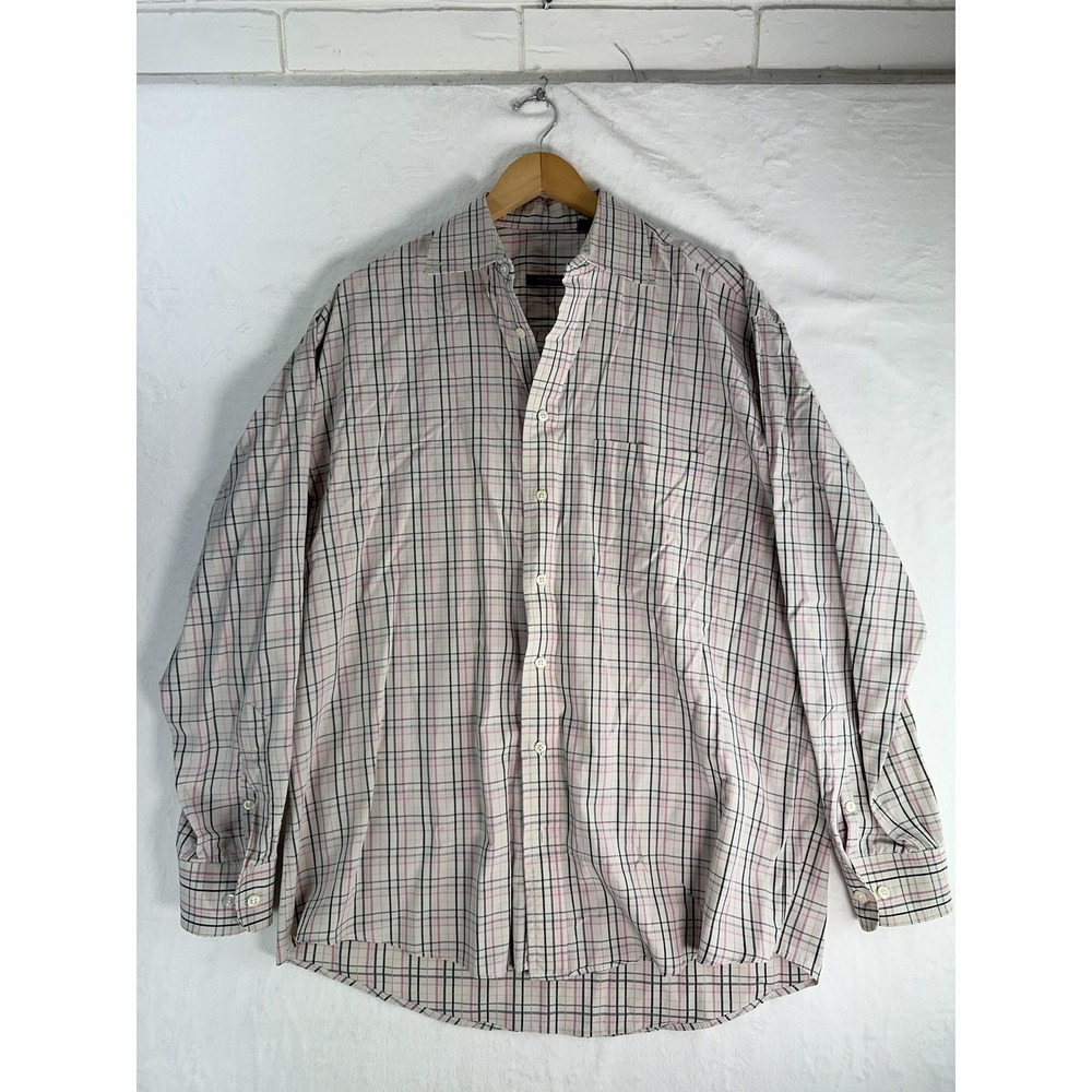 Burberry London Shirt Mens Large Pink Gray Check Plaid Button Down Made USA - Picture 1 of 7